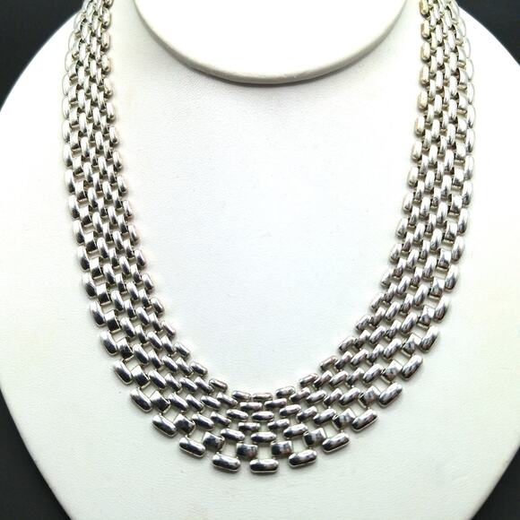 Vintage Interlocking Choker Necklace, Rhodium Plated, 1980s, Silver Tone - Picture 9 of 10